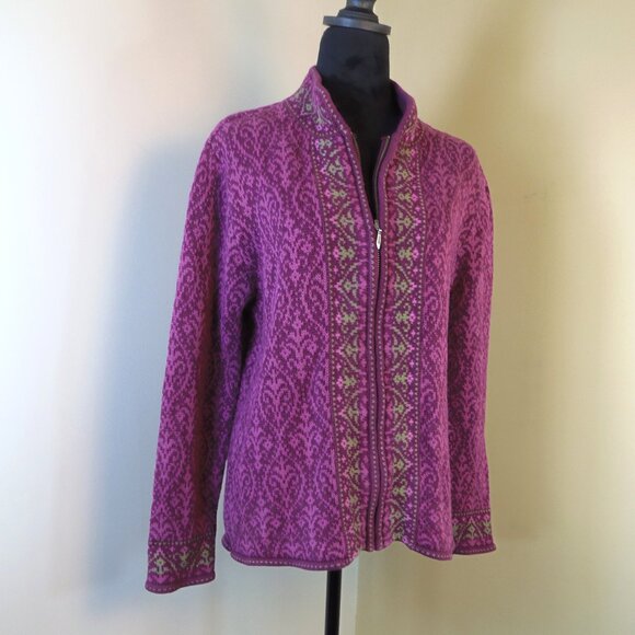 Nomadic Traders Women's SZ 14 Full Zip Plum Nordic Lagen Fair Isle Cardigan - Picture 1 of 9